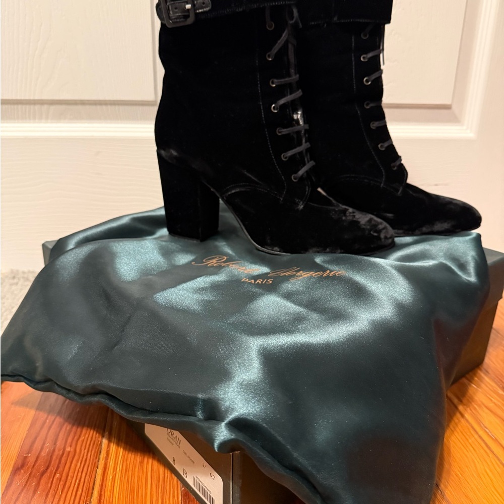 Robert Clergerie Black Velvet Heeled Boots